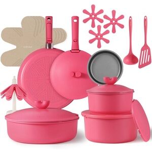 CAROTE 24pcs Pots and Pans Set Non Stick, Nonstick Cookware Set Pink